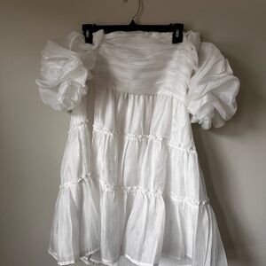 White Puff Sleeve Mini Dress